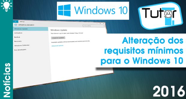 atualização altera requisitos do windows 10