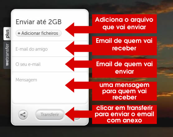 conhecendo os campos do wetransfer