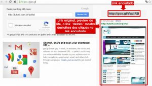 url encurtada no site goo.gl do google